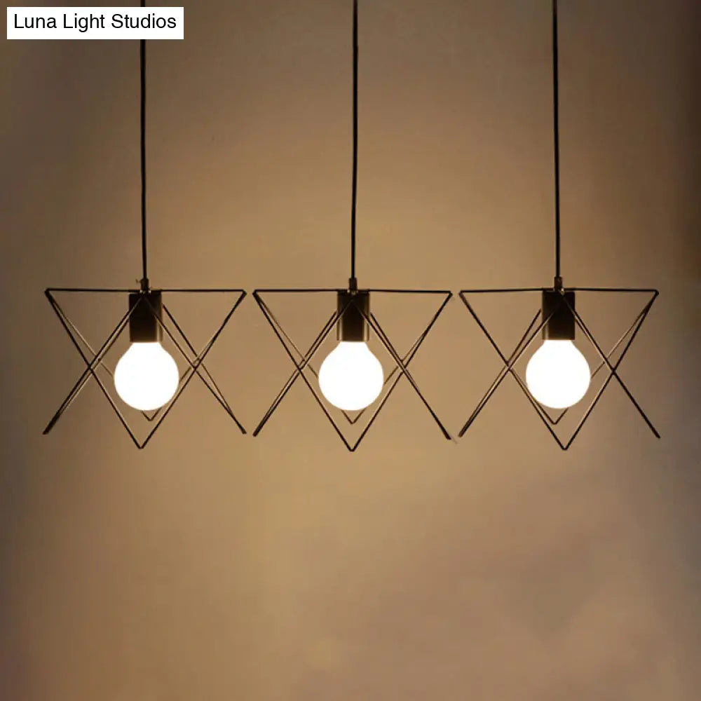 Geometric Cage Iron Suspension Light Antique Black - Set of 3 Bulbs - Multi Ceiling Lamp for Living Room