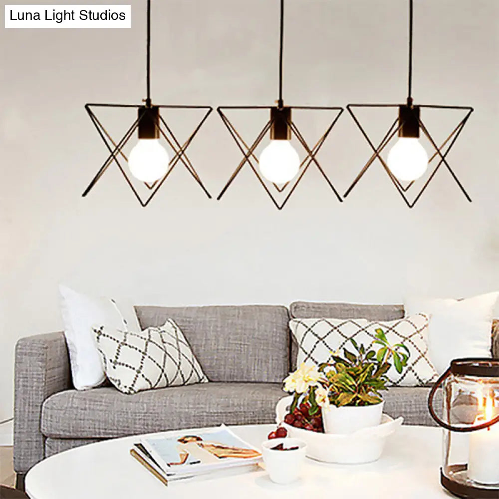 Geometric Cage Iron Suspension Light Antique Black - Set of 3 Bulbs - Multi Ceiling Lamp for Living Room