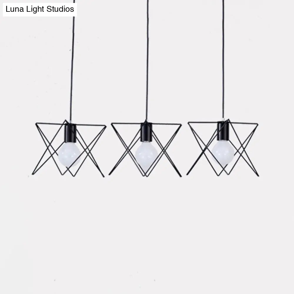 Geometric Cage Iron Suspension Light Antique Black - Set of 3 Bulbs - Multi Ceiling Lamp for Living Room