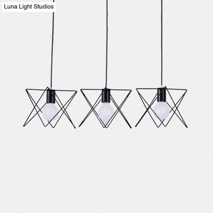 Geometric Cage Iron Suspension Light Antique Black - Set of 3 Bulbs - Multi Ceiling Lamp for Living Room