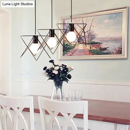 Geometric Cage Iron Suspension Light Antique Black - Set of 3 Bulbs - Multi Ceiling Lamp for Living Room