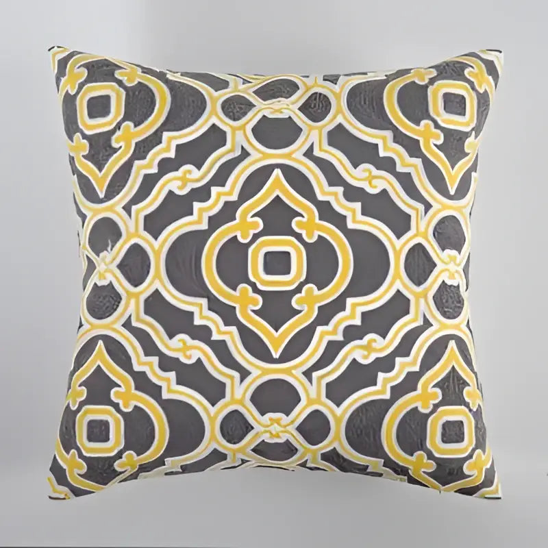 Gray and yellow geometric canvas cotton cushion cover from decorbites ideal for living room decorbites geometric canvas pillow