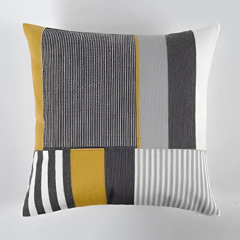 Square throw pillow with modern geometric canvas cotton pattern in yellow gray and white decorbites cushion cover