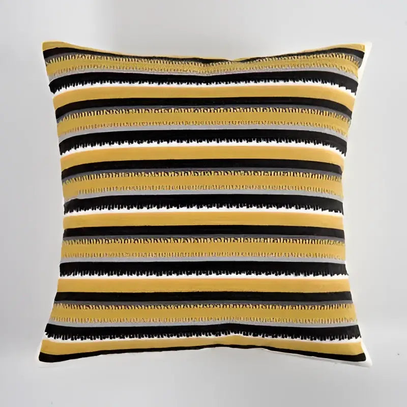 Square cushion cover with bold black mustard yellow and white stripes decorbites geometric canvas cotton for living room decor