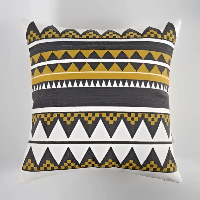 Square throw pillow with bold geometric black white and mustard yellow pattern cotton cushion cover decorbites geometric canvas