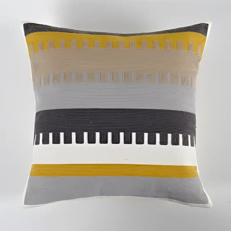 Square throw pillow with woven geometric canvas cotton cushion cover in yellow grey black and white decorbites geometric canvas