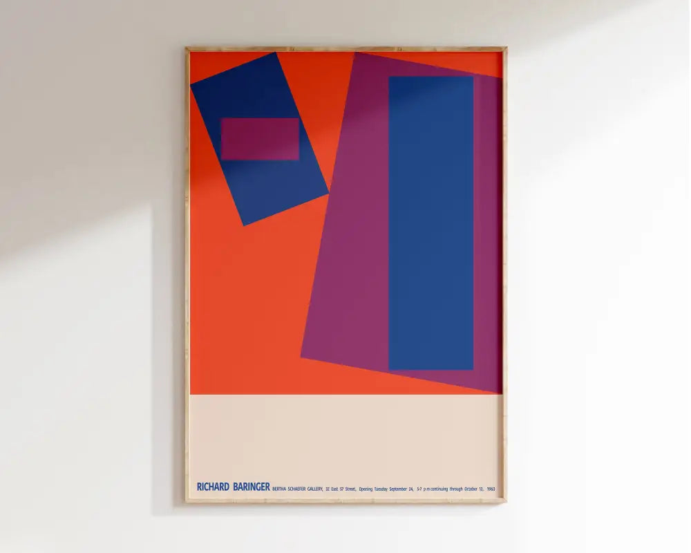 A framed decorbites bauhaus geometric canvas print featuring bold orange blue and magenta shapes for home decor