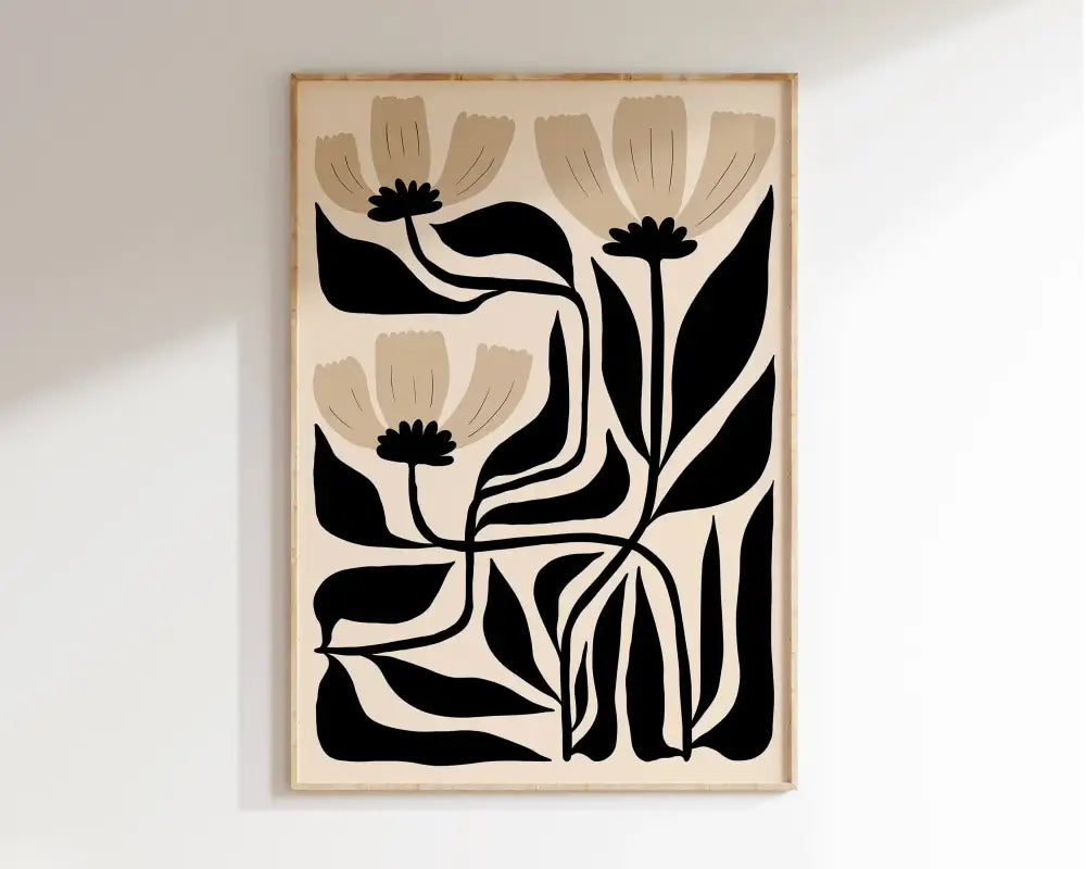 Minimalist decorbites bauhaus geometric canvas print with black and beige floral design on cream for home decor