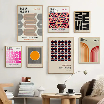 Set of six framed decorbites bauhaus geometric canvas prints featuring bold and muted tones for home decor