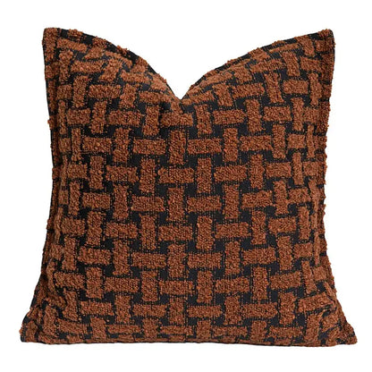 Brown and black woven throw pillow with textured plush fabric decorbites caramel color velvet cushion cover for living room decor