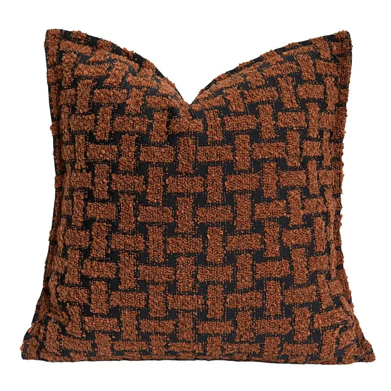 Brown and black woven throw pillow with textured plush fabric decorbites caramel color velvet cushion cover for living room decor