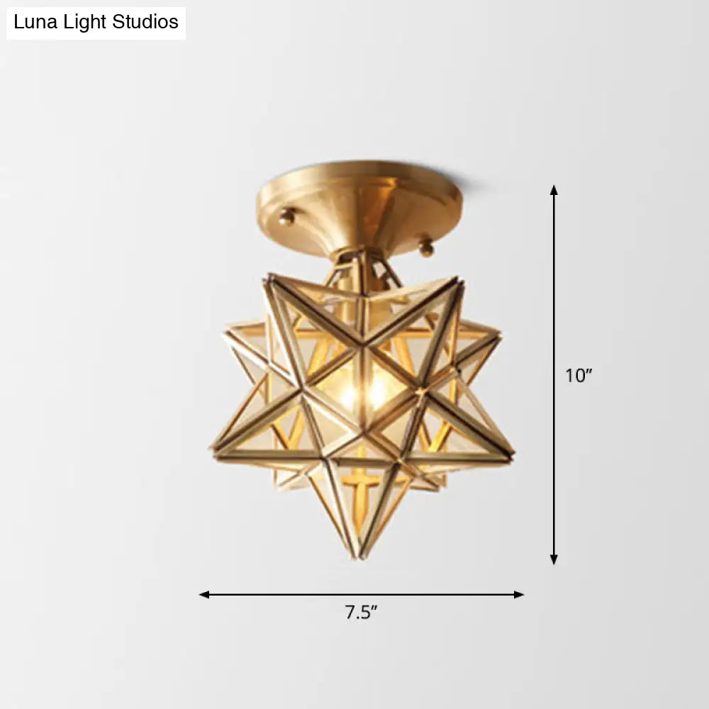 DecorBites™ DecorBites™ Geometric Ceiling Lamp: Colonial Style, 1 Bulb, Brass Frame, Transparent Glass