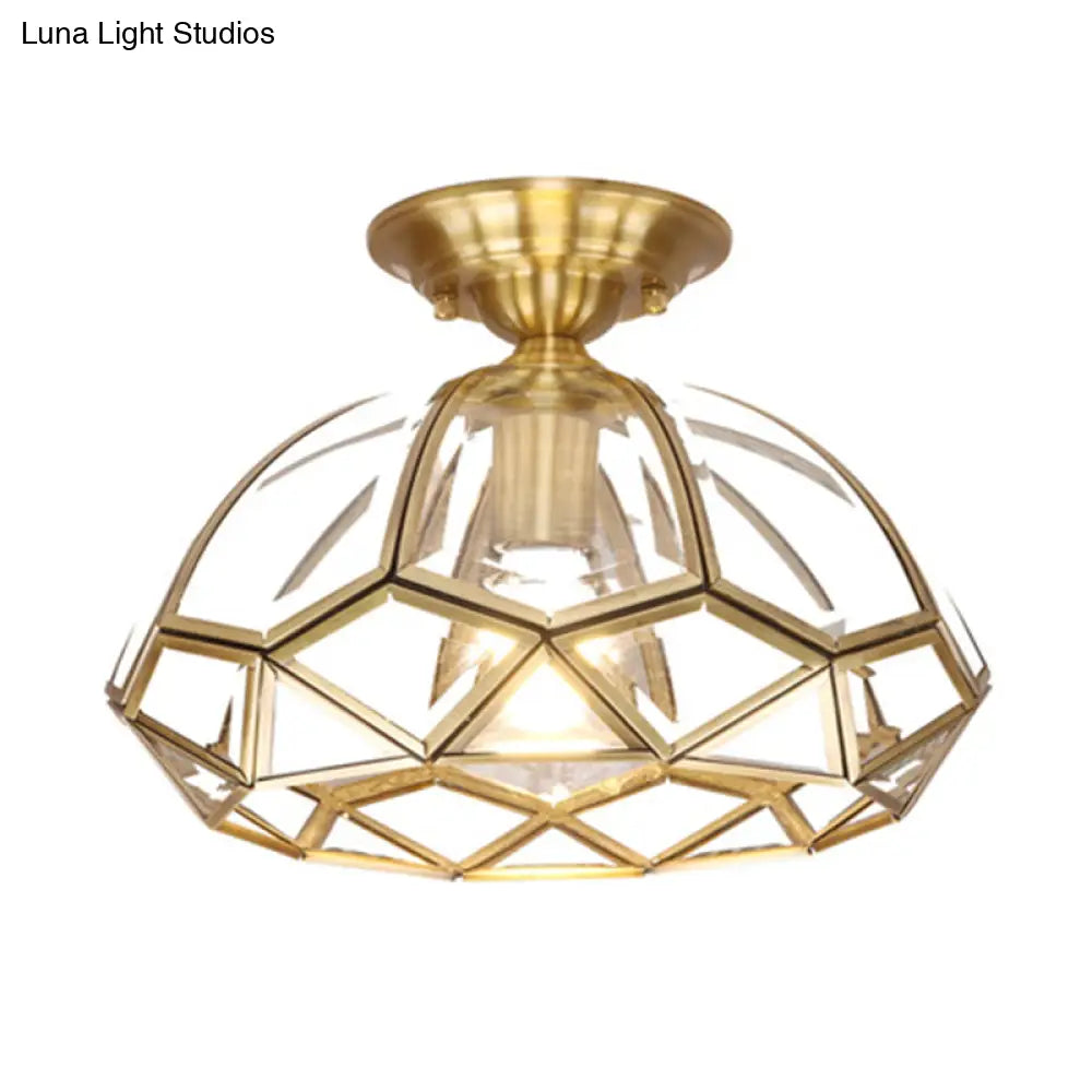 DecorBites™ DecorBites™ Geometric Ceiling Lamp: Colonial Style, 1 Bulb, Brass Frame, Transparent Glass