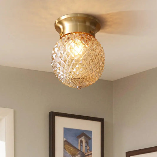 DecorBites™ DecorBites™ Geometric Ceiling Lamp: Colonial Style, 1 Bulb, Brass Frame, Transparent Glass