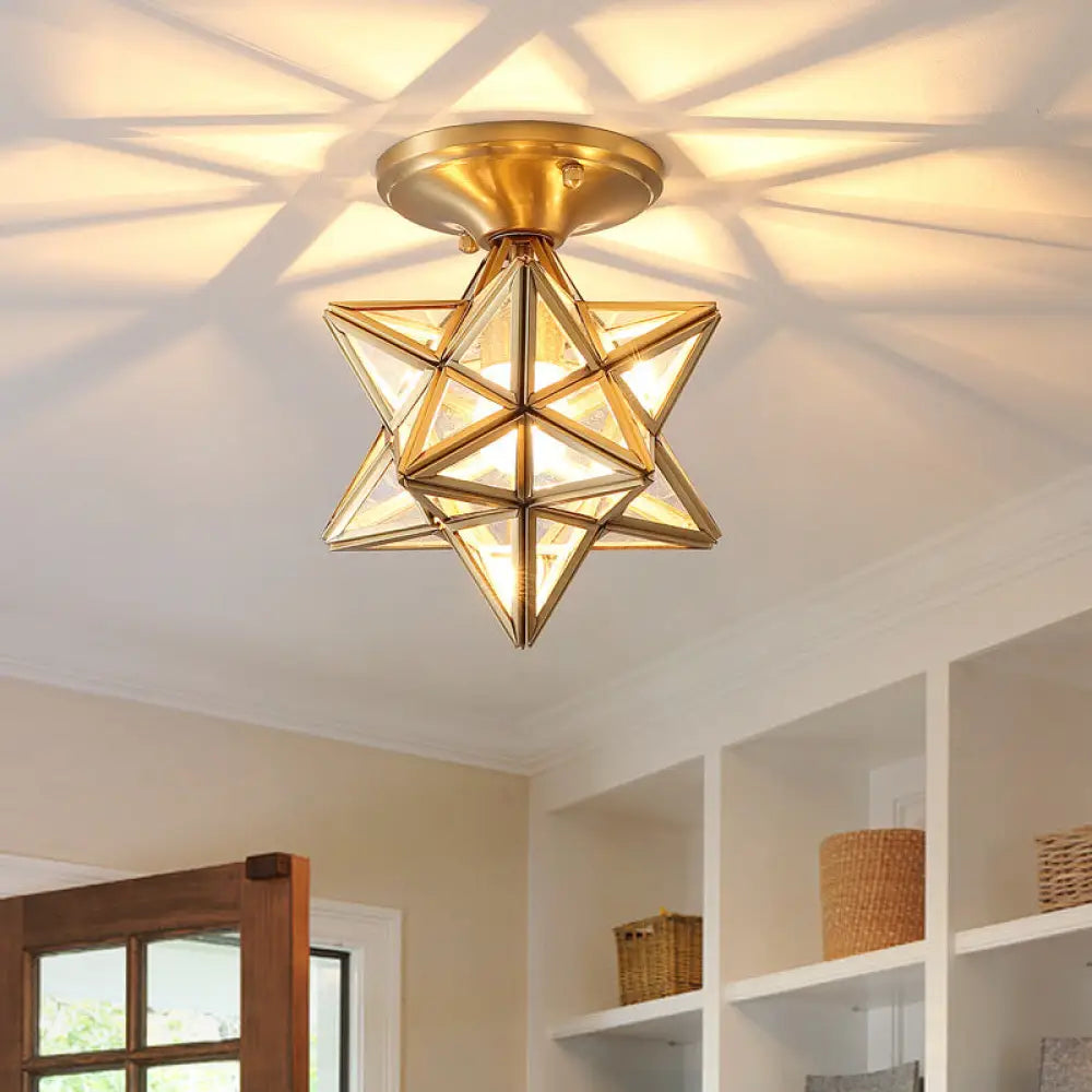 DecorBites™ DecorBites™ Geometric Ceiling Lamp: Colonial Style, 1 Bulb, Brass Frame, Transparent Glass