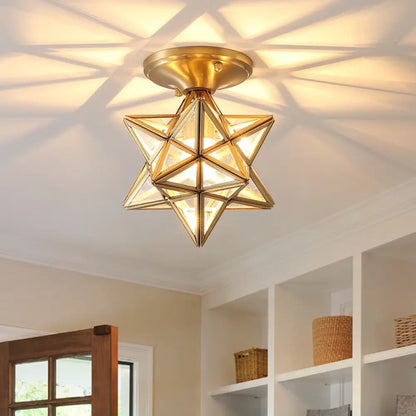 DecorBites™ DecorBites™ Geometric Ceiling Lamp: Colonial Style, 1 Bulb, Brass Frame, Transparent Glass