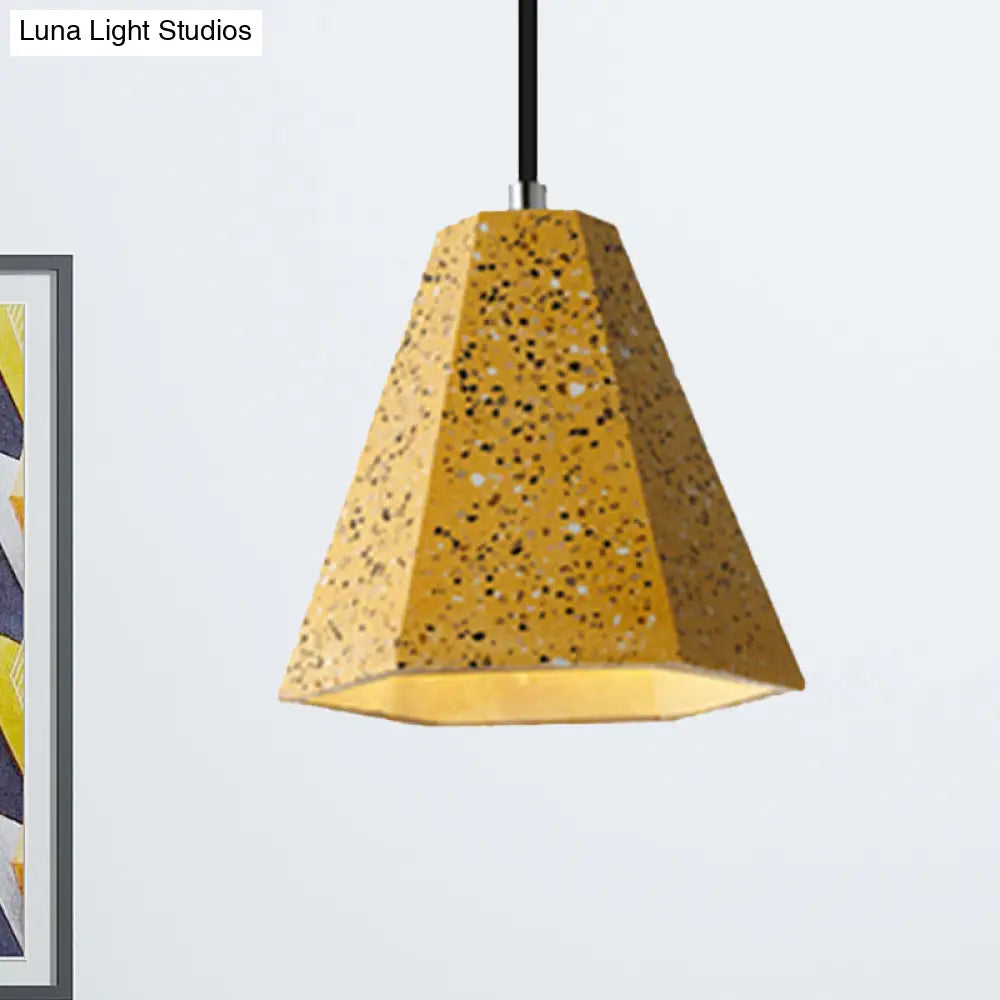 Geometric Cement Pendant Light - 1 Light Simplicity Hanging Light (Black/White/Yellow)