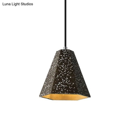 Geometric Cement Pendant Light - 1 Light Simplicity Hanging Light (Black/White/Yellow)