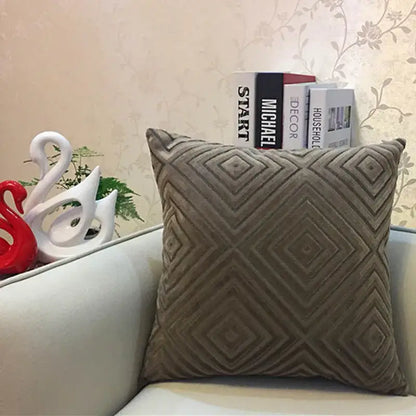 Taupe velvet cushion cover with raised geometric diamond pattern featuring chenille flocking for decorbites geometric chenille decor