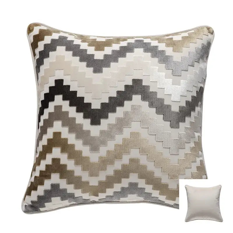 Square cushion cover featuring decorbites geometric chenille flocking in gray beige black velvet for living room decor