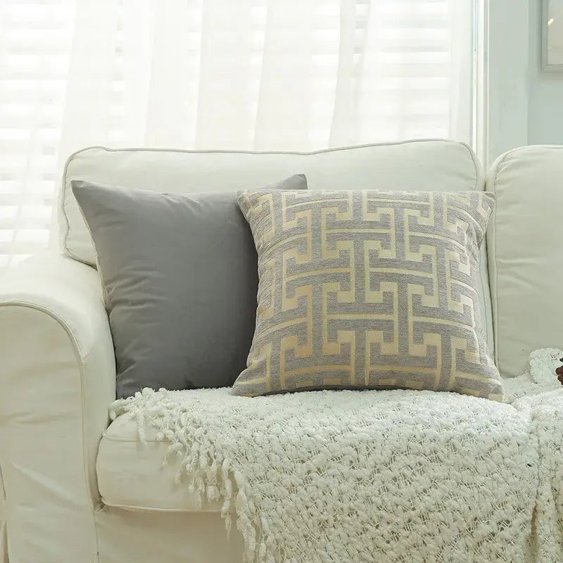 Gray and beige decorbites geometric chenille throw pillowcase with textured woven fabric for living room decor