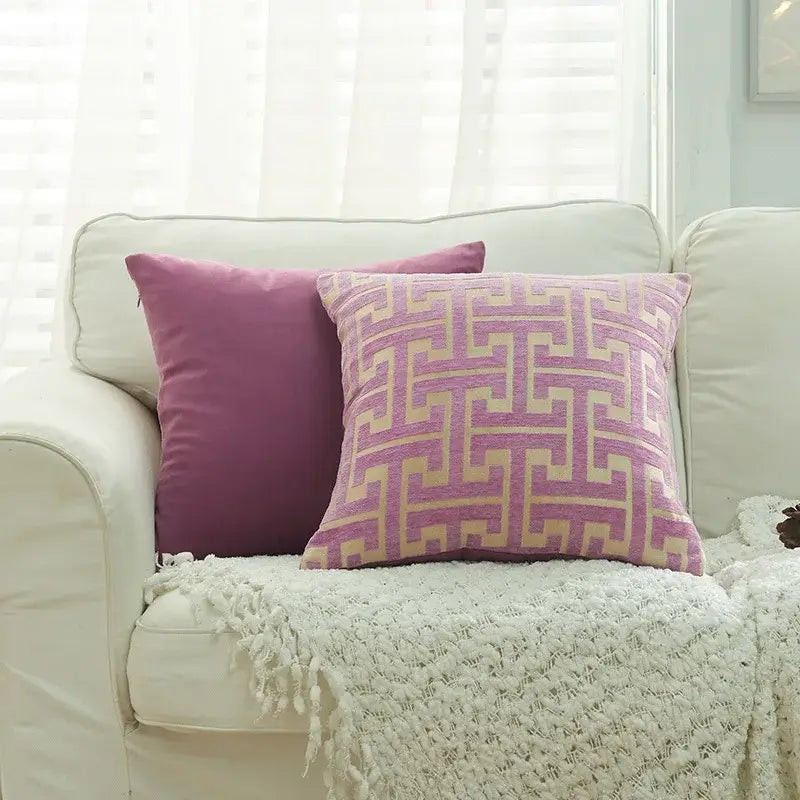 Purple and beige geometric chenille throw pillowcase showcasing decorbites geometric chenille for living room decor