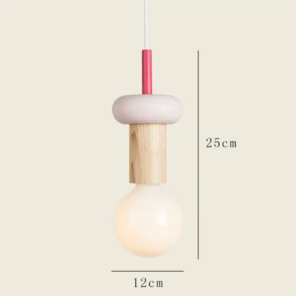 Minimalist pendant light with matte pink top natural wood middle and frosted glass led wooden pendant for bedroom decorbites led wooden design