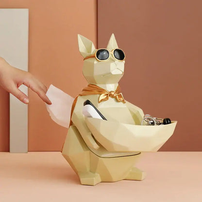 Cream-colored geometric cool cat resin key holder with gold-rimmed sunglasses and bow tie for living room decorbites decor