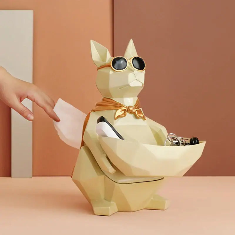 Cream-colored geometric cool cat resin key holder with gold-rimmed sunglasses and bow tie for living room decorbites decor