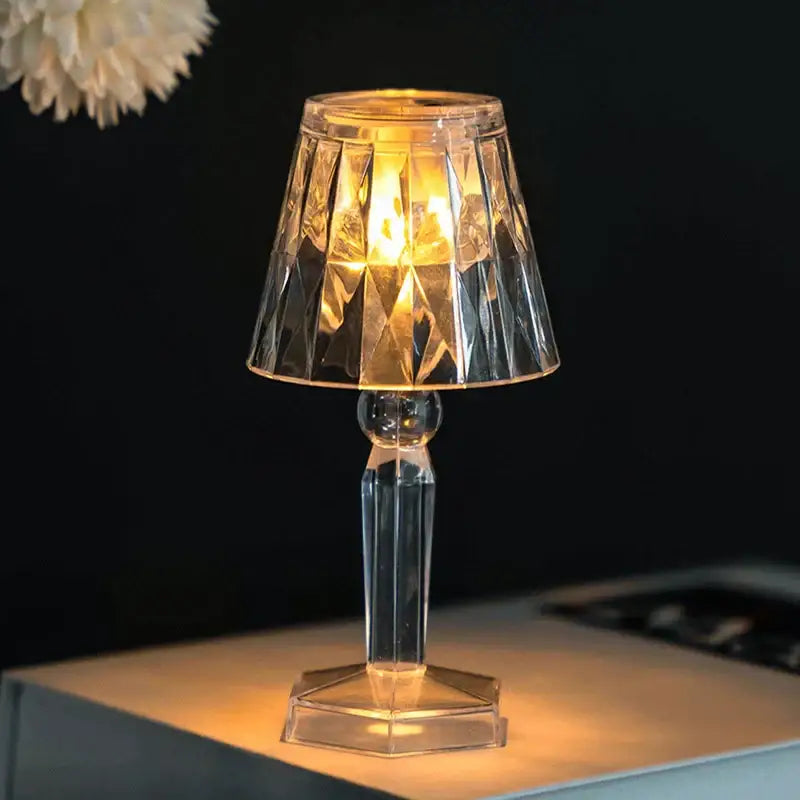 Clear crystal diamond led night light with faceted geometric design and warm glow for bedroom reading decorbites crystal diamond