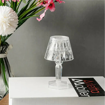 Clear acrylic night light with faceted crystal diamond shade and hexagonal base for bedroom reading decorbites crystal diamond
