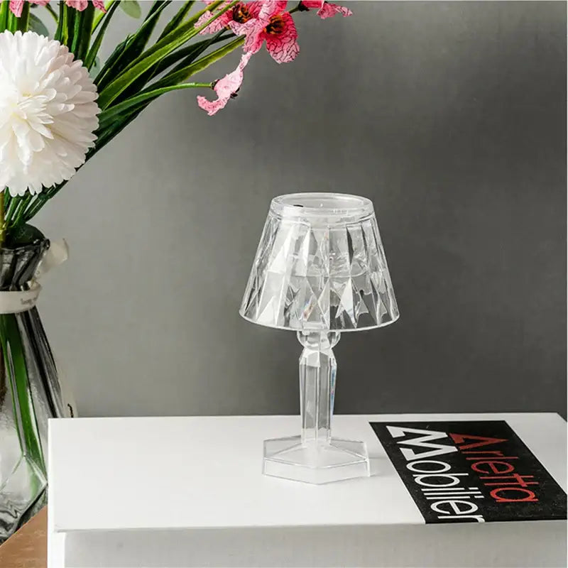 Clear acrylic night light with faceted crystal diamond shade and hexagonal base for bedroom reading decorbites crystal diamond
