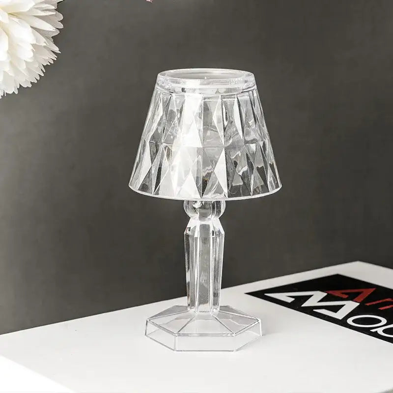 Clear acrylic geometric crystal diamond led night light with faceted shade and base for bedroom reading decorbites crystal diamond