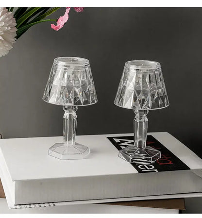 Clear faceted crystal diamond night light with geometric cut patterns and hexagonal base for bedroom reading decorbites crystal diamond