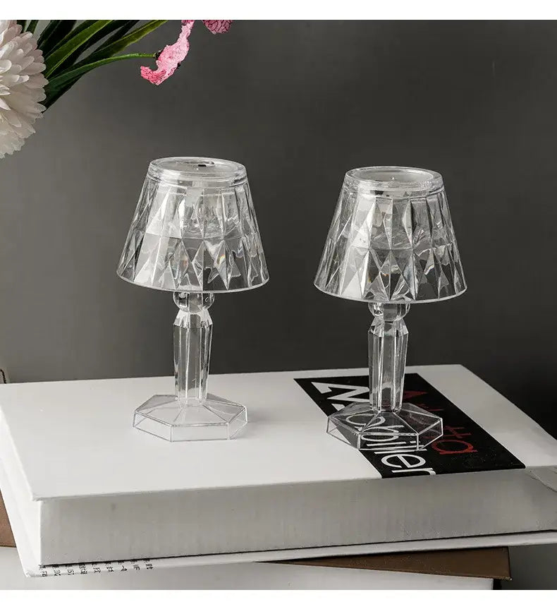 Clear faceted crystal diamond night light with geometric cut patterns and hexagonal base for bedroom reading decorbites crystal diamond