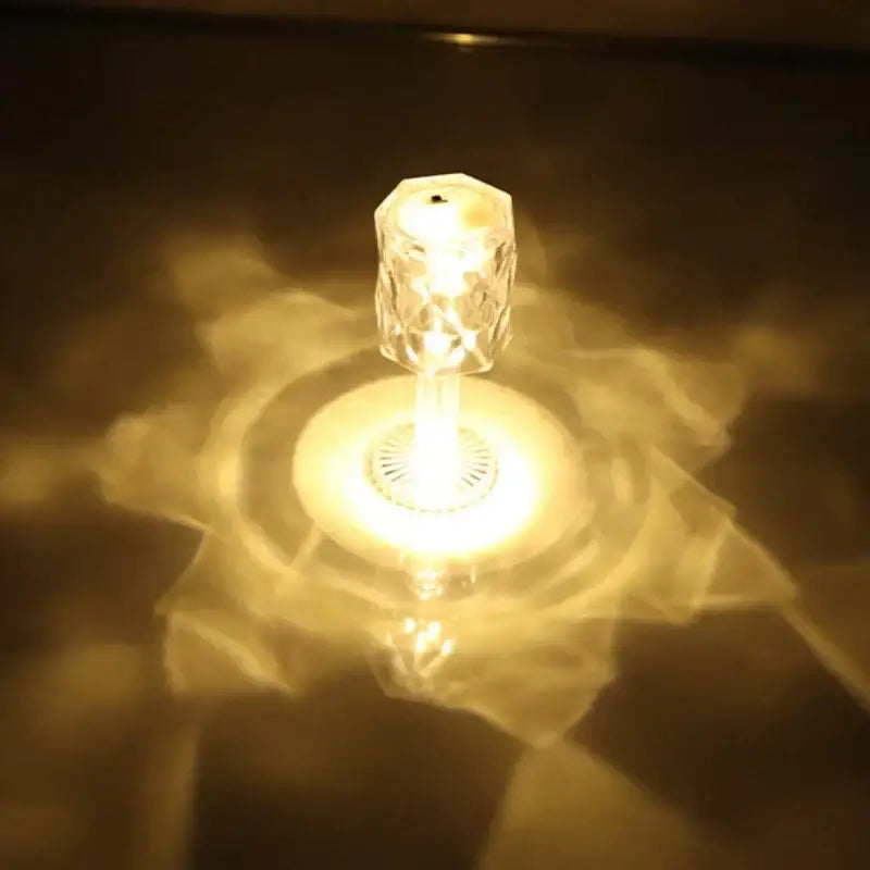 A clear faceted crystal diamond night light with a glowing base for bedroom reading decorbites crystal diamond