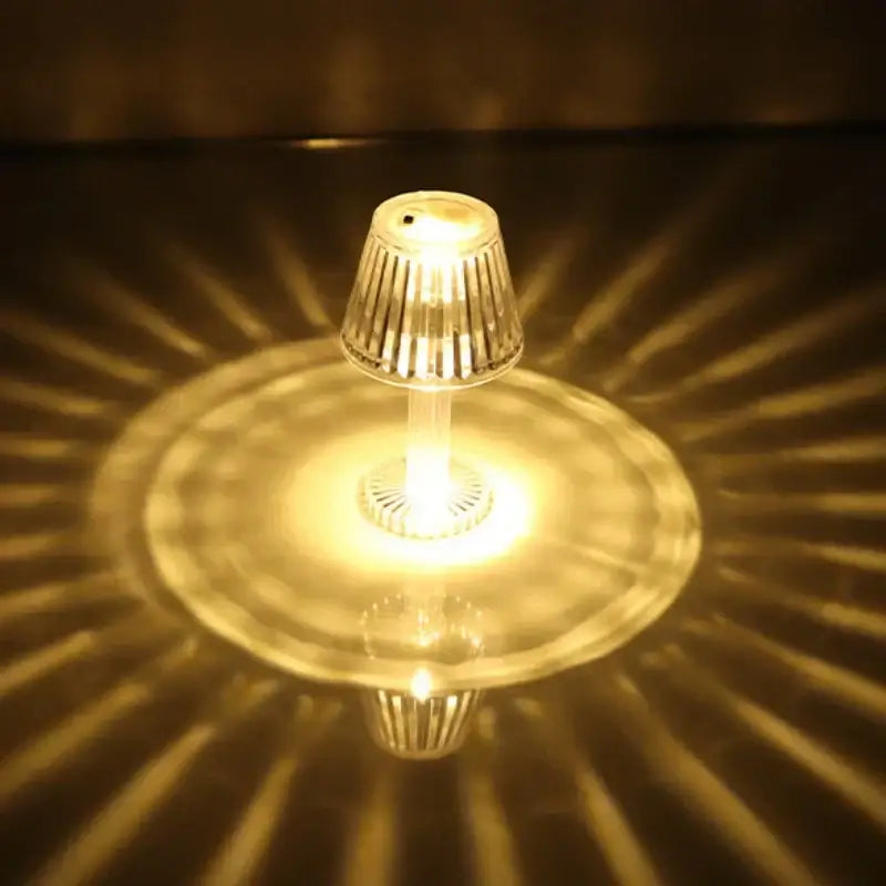 Clear ribbed glass geometric crystal diamond led night light with warm golden glow for bedroom reading decorbites crystal diamond