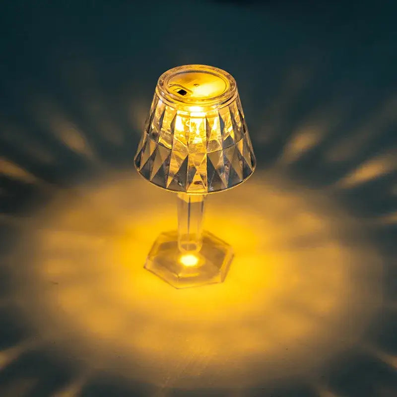 Clear crystal diamond led night light with faceted bell-shaped shade and octagonal base for bedroom reading decorbites crystal diamond