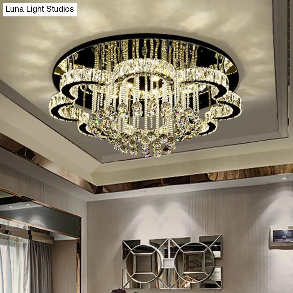 DecorBites™ DecorBites™ Geometric Crystal Flush Mount Light: Artistic LED Semi Flush Ceiling Fixture with Stainless-Steel Accents and Drip Decor
