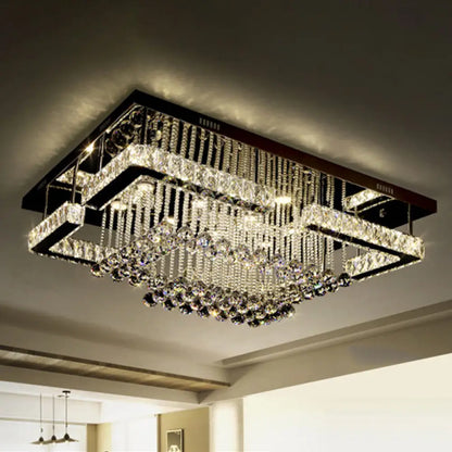 DecorBites™ DecorBites™ Geometric Crystal Flush Mount Light: Artistic LED Semi Flush Ceiling Fixture with Stainless-Steel Accents and Drip Decor