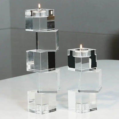 Clear crystal cube candle holder with modern geometric crystal glass design for living room decorbites geometric crystal