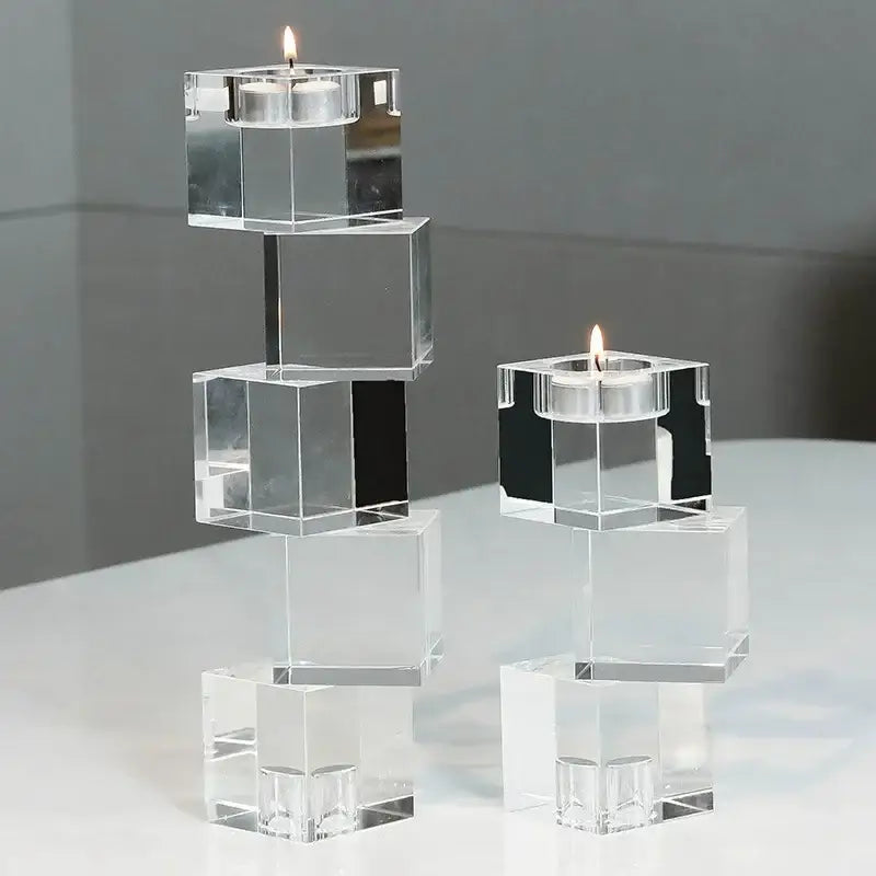 Clear crystal cube candle holder with modern geometric crystal glass design for living room decorbites geometric crystal