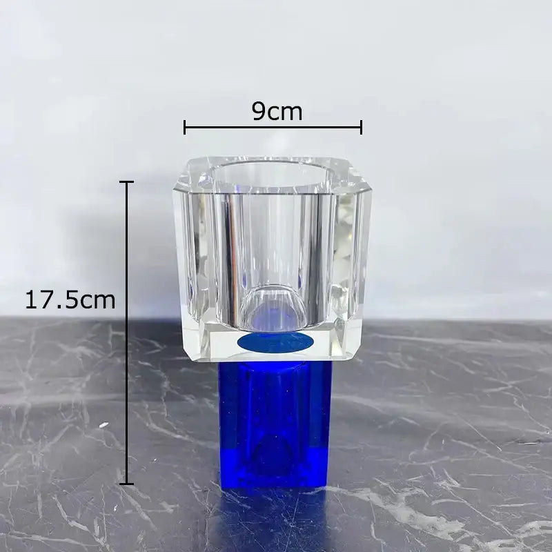 Clear crystal glass vase with blue base and faceted design featuring artificial flowers decorbites crystal glass decor