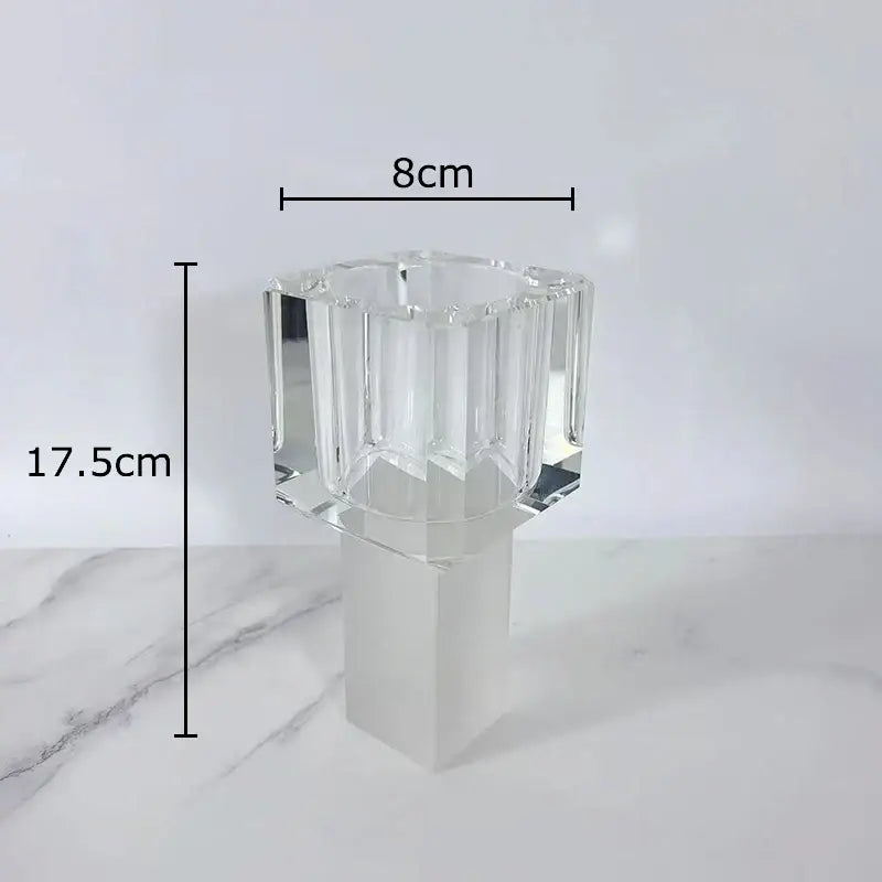 Clear crystal glass candle holder with faceted geometric design and square base for decorbites crystal glass decorbites artificial flowers