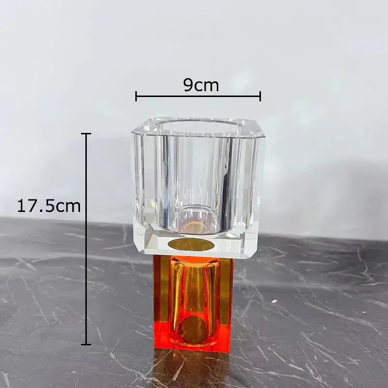 Clear acrylic crystal glass vase with faceted geometric design and orange translucent base for artificial flowers decorbites decor