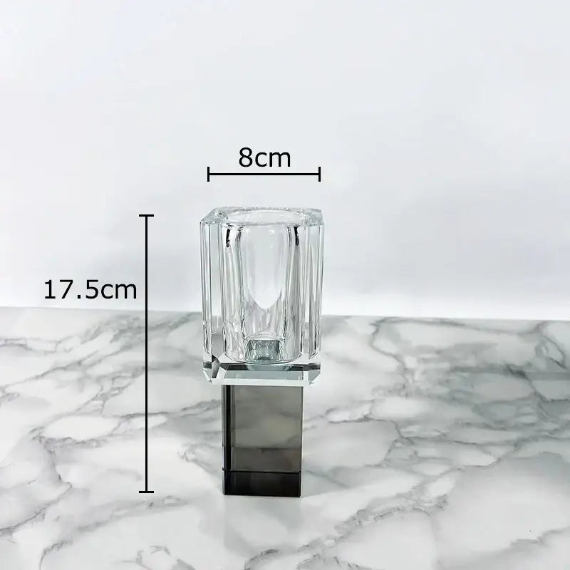 Clear glass candle holder with faceted rectangular design and dark gray base for decorbites crystal glass decorbites crystal glass vase with artificial flowers living room decor