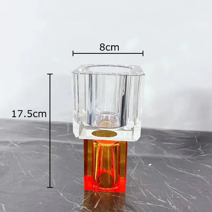 Clear faceted decorbites crystal glass vase with vibrant orange base and gold accent for artificial flowers decor