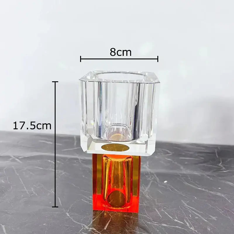 Clear faceted decorbites crystal glass vase with vibrant orange base and gold accent for artificial flowers decor