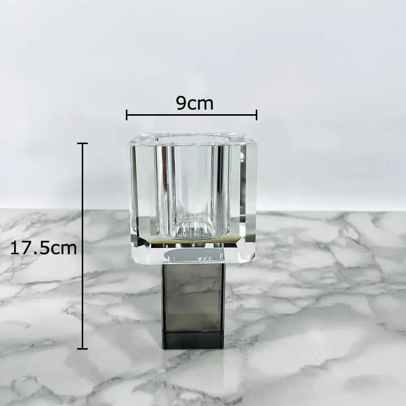 Clear crystal glass vase with faceted geometric design dark gray base decorbites crystal glass with artificial flowers