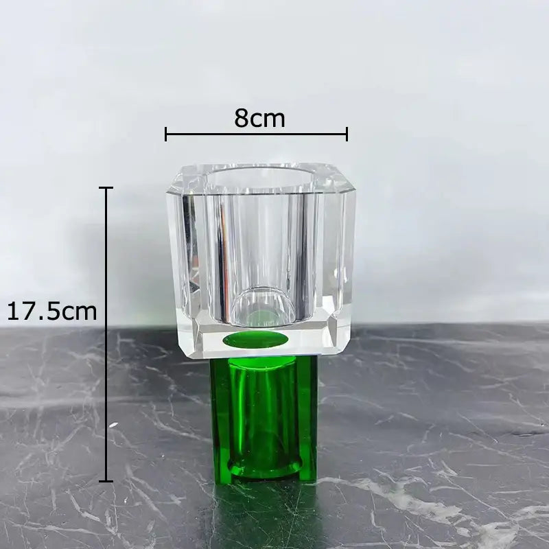 Clear crystal glass vase with green base and faceted design for artificial flowers decorbites crystal glass decor
